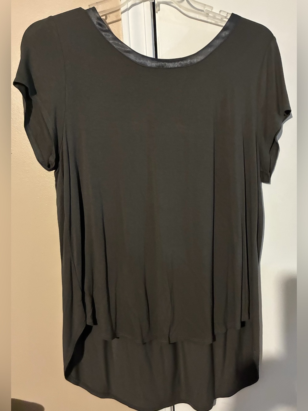 Alfani Gray Short Sleeve Top with Silk Trim